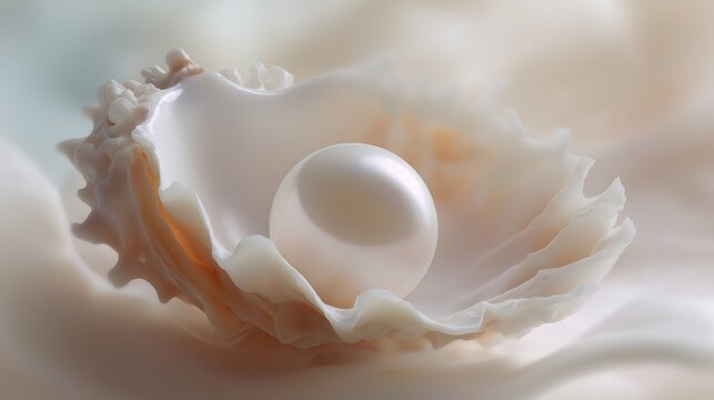 Exquisite White Pearl Resting in Delicate Open Seashell