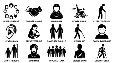 Obraz premium Diverse group of people with disabilities and differences vector illustration