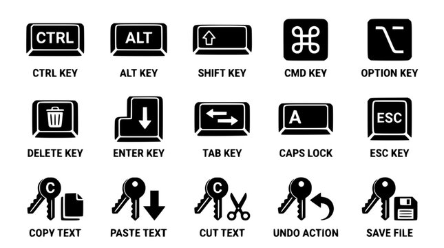 Vector graphic illustration of computer keyboard keys and functions design
