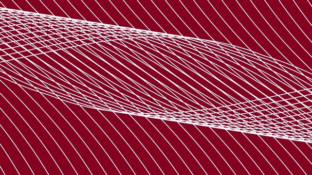 White abstract linear wave animation footage featuring flowing geometric patterns against a solid deep red background