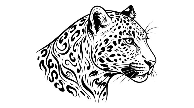 Leopard head profile with ornate black and white patterns