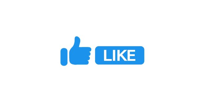 Blue Like Icon Thumbs Up with LIKE Text Moving Right Animation Motion Graphics White Background
