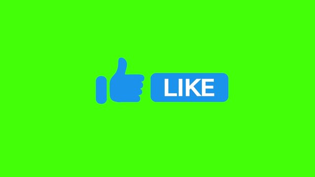Blue Like Icon Thumbs Up with LIKE Text Moving Right Animation Motion Graphics Green Screen Background
