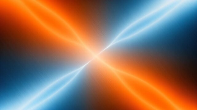 Energetic Convergence: Two vibrant streams of light, one fiery orange and the other cool blue, clash and merge at the center, creating a dynamic visual representation of opposing forces meeting.