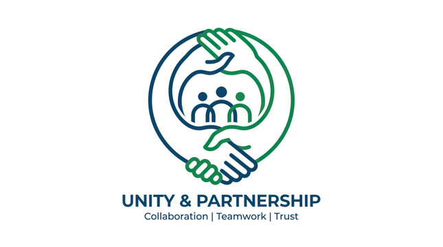 Unity and partnership logo with interlocking hands and team figures