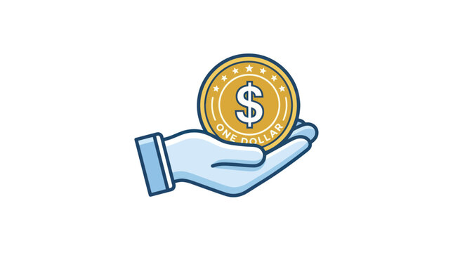 Open hand holding a one dollar gold coin for financial concept