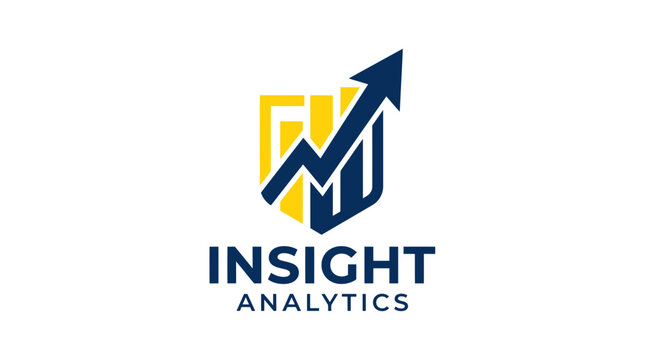 Insight analytics logo featuring a shield bar chart and growth arrow