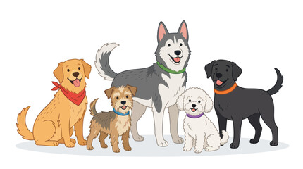 Fototapeta premium Diverse group of happy domestic dogs standing together
