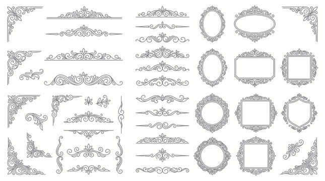 Vintage decorative calligraphic borders and floral frames set