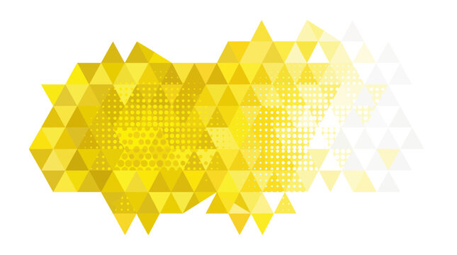 Yellow low poly geometric triangle composition with halftone details