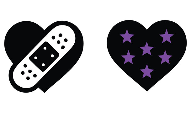 Heart shaped Adhesive Bandage And Star filled Heart Flat Vector Icons On White Background bandaid hearts icon graphic design symbol symbols