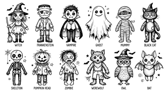 Set of cute halloween characters