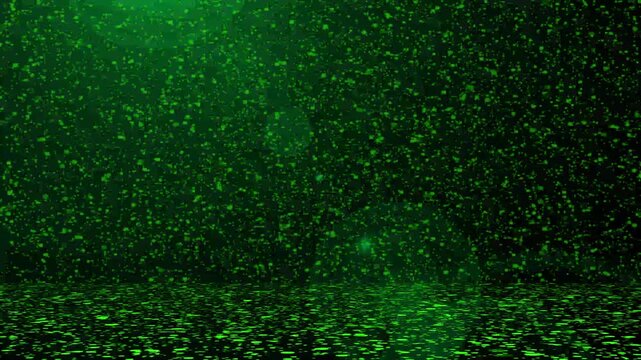 Abstract green particle rain in dark digital space. Cyber abstract green particle rain for matrix software concept. Tech abstract green particle rain visualization.