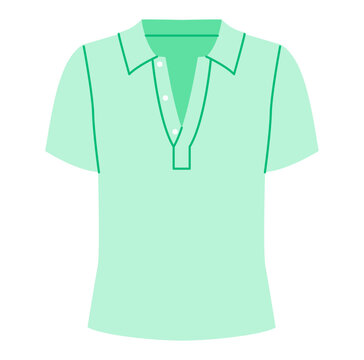 Mint open collar polo shirt with relaxed neckline, short sleeves and clean silhouette with minimal seams and smooth construction. Technical fashion illustration front view. Vector