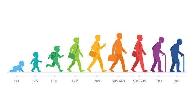 Human life cycle timeline from infancy to old age silhouettes