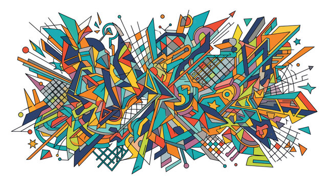 Vibrant geometric abstract art with sharp angles and grid patterns