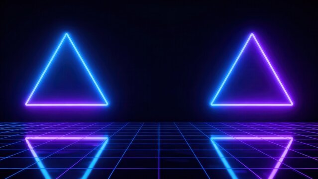 Neon triangles on grid floor