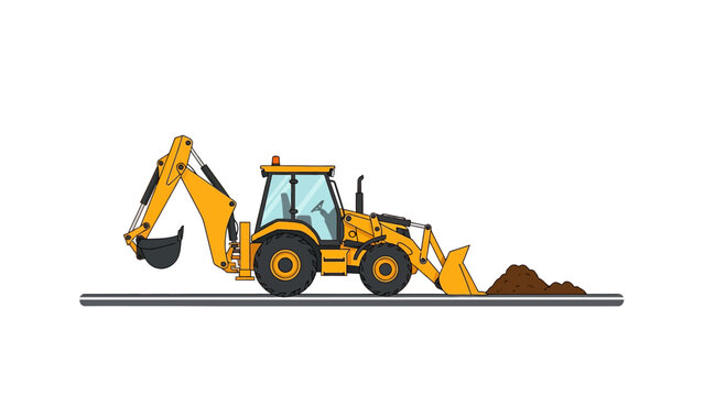 Yellow Backhoe Loader Excavator Vector Illustration Isolated on White Background
