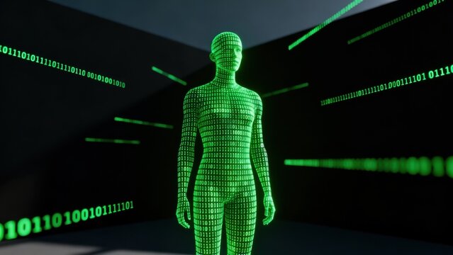Digital human figure in binary code