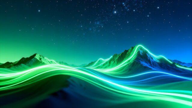Stylized glowing mountain landscape