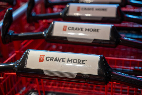 Close up of PC Optimum branded shopping carts. Toronto, Canada - June 9, 2026.