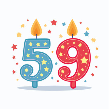 Birthday Candles Number 59 with Stars and Flames