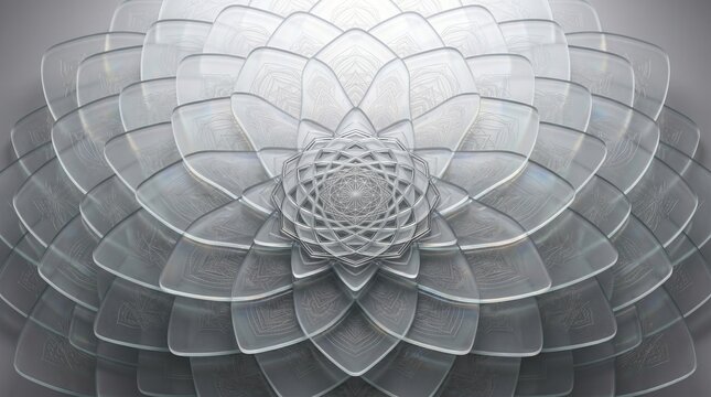 Intricate Frosted Glass Mandala Flower Pattern with Geometric Center