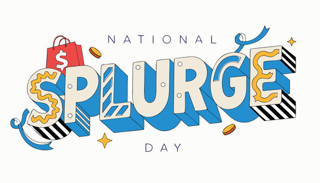 National splurge day typography design with shopping bag and coins