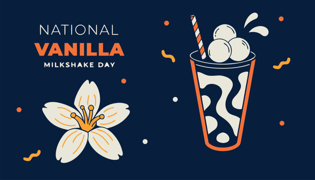 Creamy vanilla milkshake illustration celebrating national milkshake day with floral art