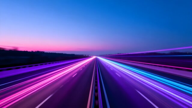 Colorful Light Trails on Highway