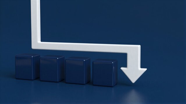 Blue bars with white downward arrow indicate declining trends or