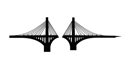 Obraz premium Cable-stayed bridge silhouette vector icon, modern architecture outline, infrastructure connection symbol, geometric design element