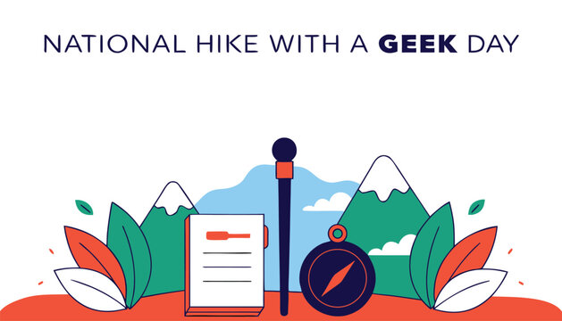 Graphic illustration celebrating national hike with a geek day event