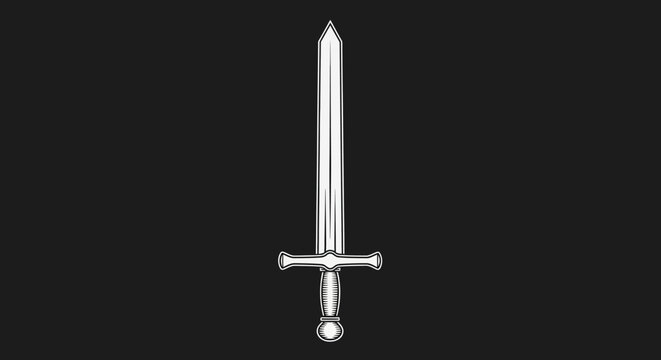 Classic Silver Sword Isolated on Dark Background. Medieval Weapon, Fantasy Combat Tool, Strength and Protection Symbol.