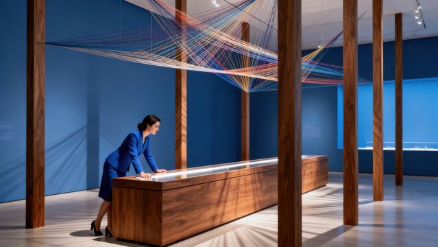 Woman viewing art installation in gallery