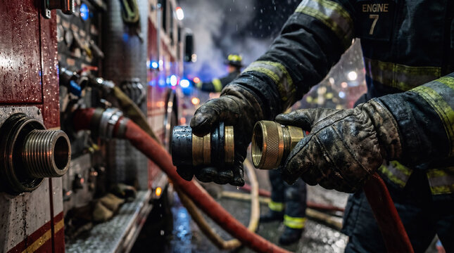 Firefighters are preparing equipment to immediately extinguish the fire.