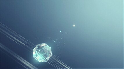 Obraz premium A glowing crystal stands alone surrounded by digital lines and soft