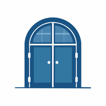 Blue Arched French Doors with Transom Window