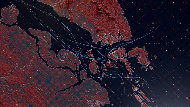 Strait of Malacca, Shipping Lanes and Trade Routes Concept Showing Navigation and Logistics