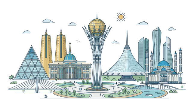 Astana city skyline with famous kazakhstan landmarks