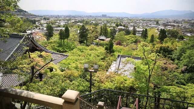 Kyoto city panorama and aerial view of Eikan-do Temple from Tahoto Pagoda which is located among the trees on the hill above the temple. Zenrin-ji at the popular Zen Temple in Kyoto, Japan.