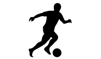 Obraz premium Silhouette of a dynamic professional soccer player dribbling the ball. Isolated on white, this illustration captures dynamic action, fitness, and athlete skill.