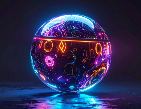 Futuristic Glowing Sphere with Circuitry Patterns