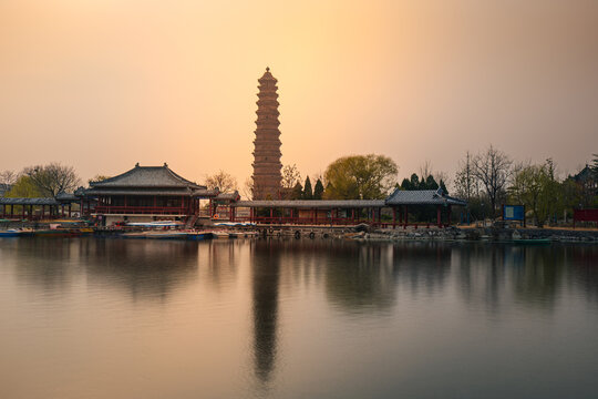 Kaifeng Tower at Sunset, Henan Province China