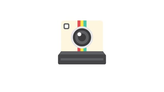 Vintage instant camera icon animation isolated on white background