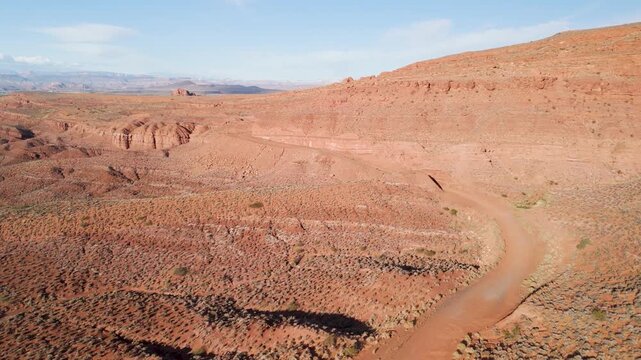 Aerial Drone Shot of Offroad Trails and Campers in Utah Desert Landscape