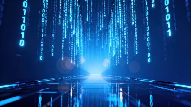 Digital binary code stream in corridor