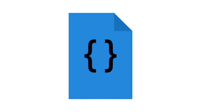Blue document icon with programming curly brace symbols.