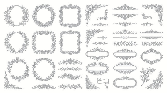 Collection of elegant floral frames and vintage ornamental dividers