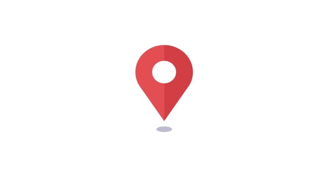 red map pointer Red map pin pointer location icon animation bouncing on white background